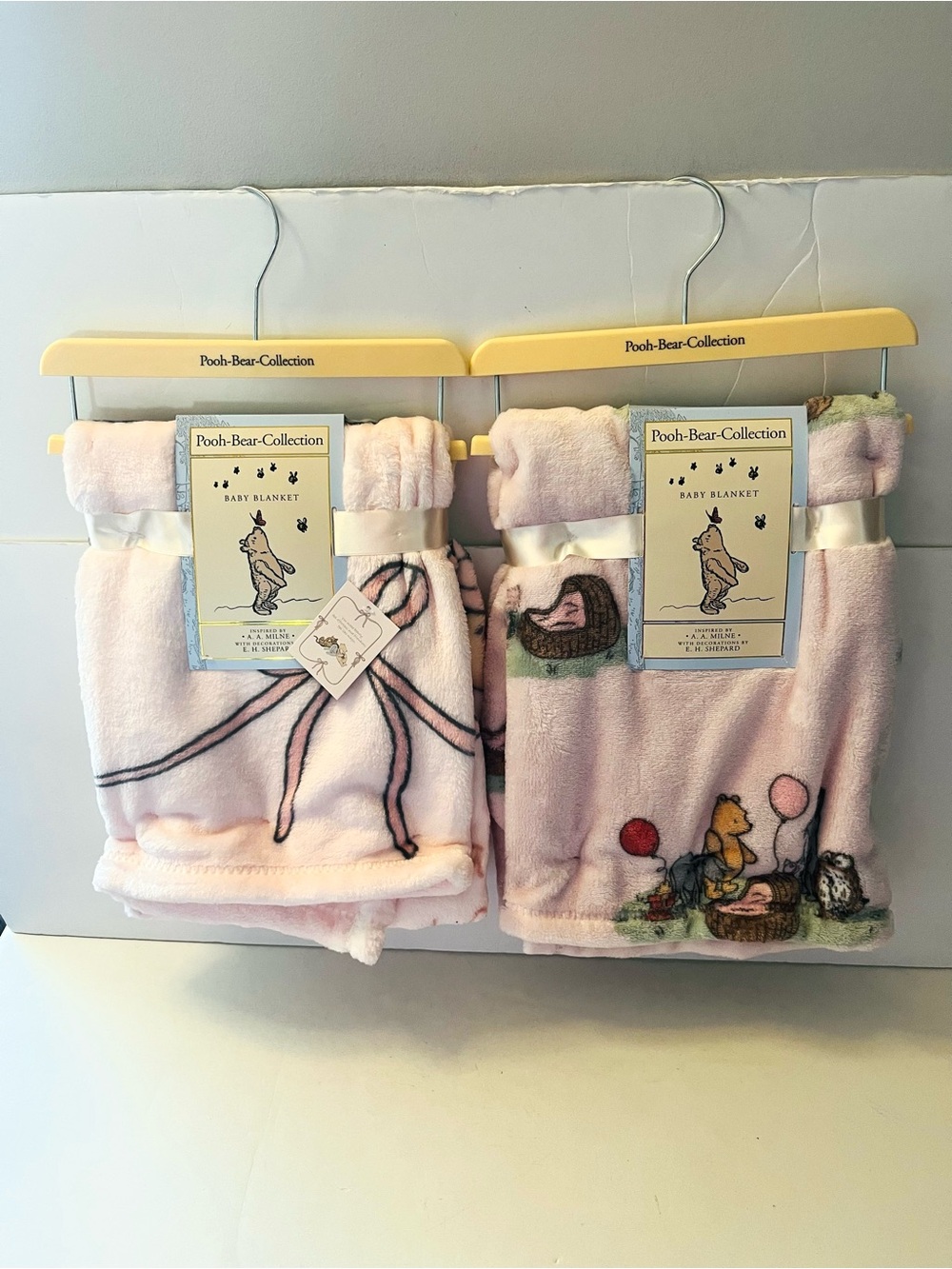 Winnie the Pooh Bear Collection Lot of 2 Pink Baby Blankets Friends Party Basket